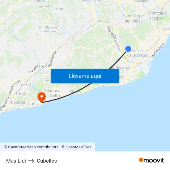 Mas Lluí to Cubelles map