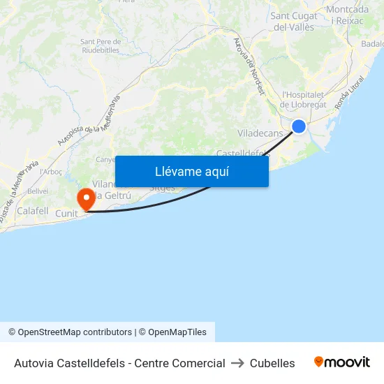 Autovia Castelldefels - Centre Comercial to Cubelles map