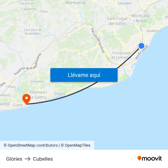 Glòries to Cubelles map