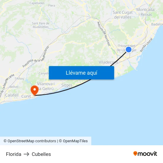 Florida to Cubelles map