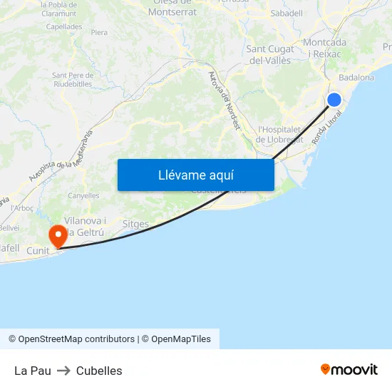 La Pau to Cubelles map