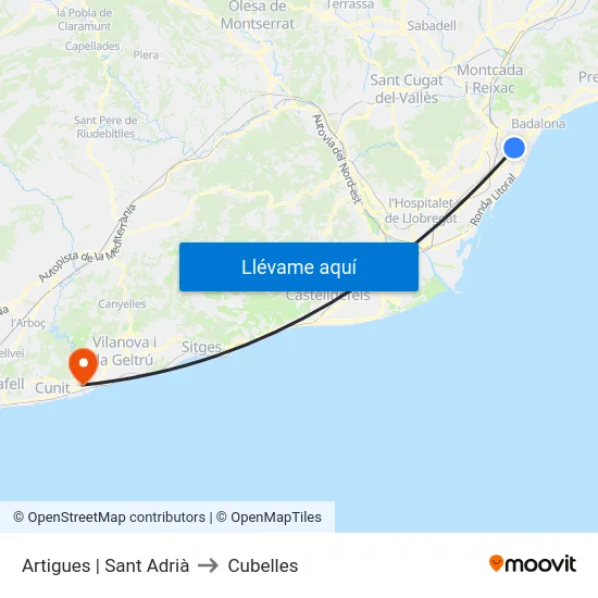 Artigues | Sant Adrià to Cubelles map