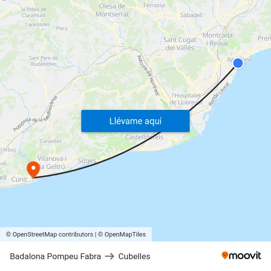 Badalona Pompeu Fabra to Cubelles map