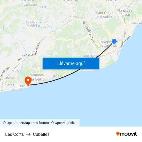 Les Corts to Cubelles map