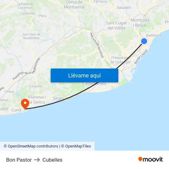 Bon Pastor to Cubelles map