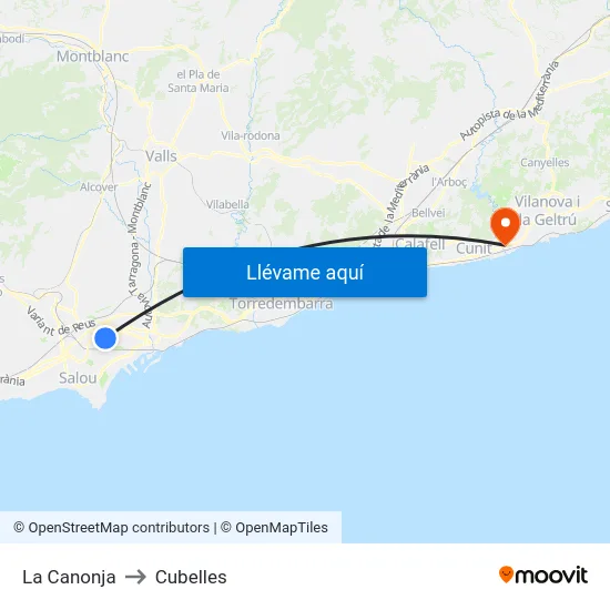 La Canonja to Cubelles map