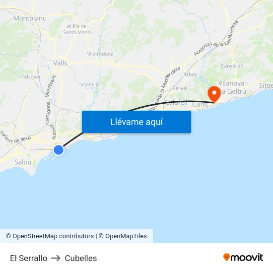 El Serrallo to Cubelles map