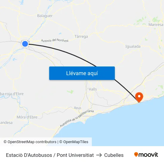 Estaciò D'Autobusos / Pont Universitiat to Cubelles map