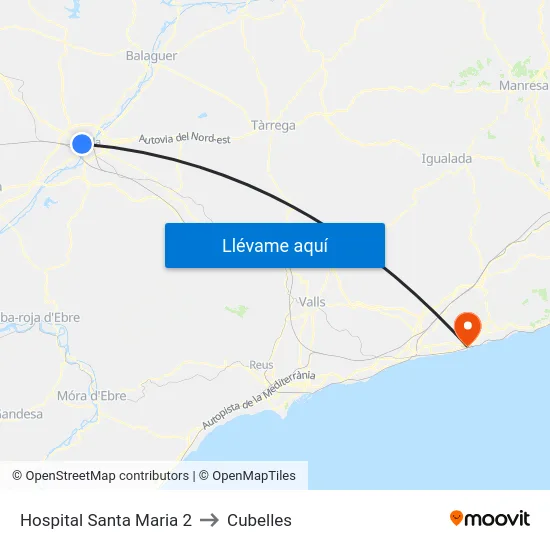 Hospital Santa Maria 2 to Cubelles map