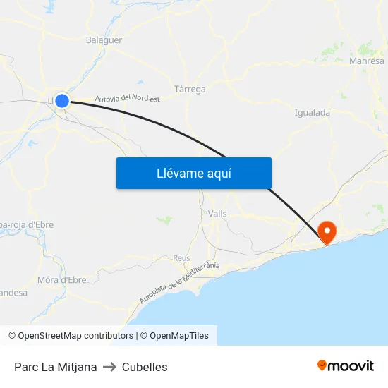 Parc La Mitjana to Cubelles map