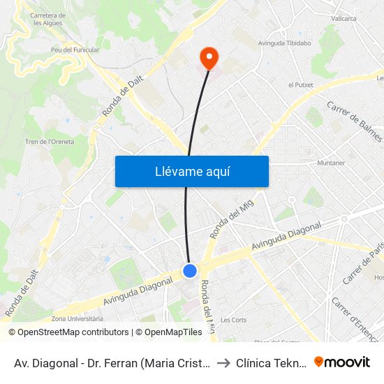 Av. Diagonal - Dr. Ferran (Maria Cristina) to Clínica Teknon map