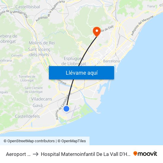 Aeroport T2 to Hospital Maternoinfantil De La Vall D'Hebron map