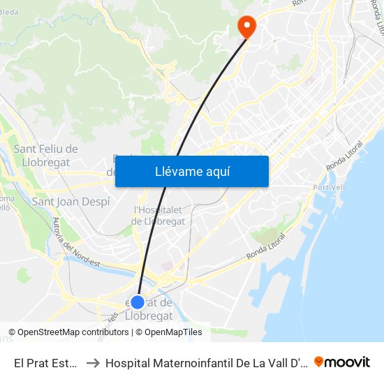 El Prat Estació to Hospital Maternoinfantil De La Vall D'Hebron map