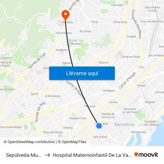 Sepúlveda-Muntaner to Hospital Maternoinfantil De La Vall D'Hebron map