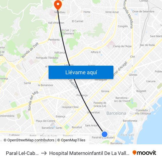 Paral·Lel-Cabanes to Hospital Maternoinfantil De La Vall D'Hebron map
