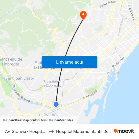 Av. Granvia - Hospital De Bellvitge to Hospital Maternoinfantil De La Vall D'Hebron map