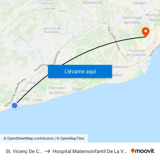 St. Vicenç De Calders to Hospital Maternoinfantil De La Vall D'Hebron map