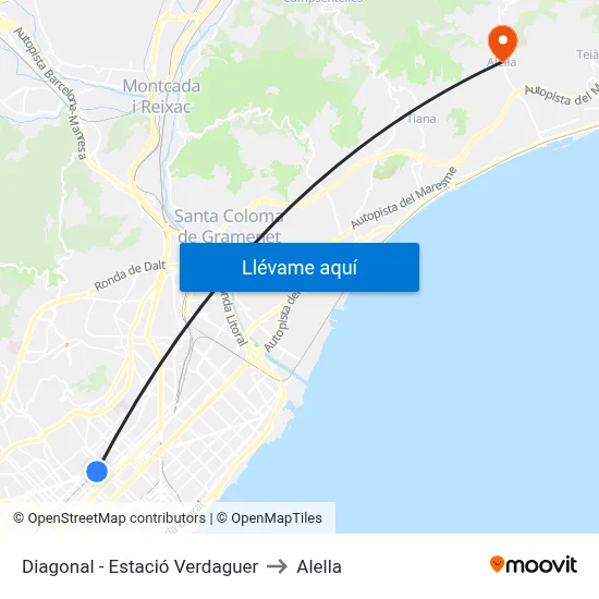 Diagonal - Estació Verdaguer to Alella map