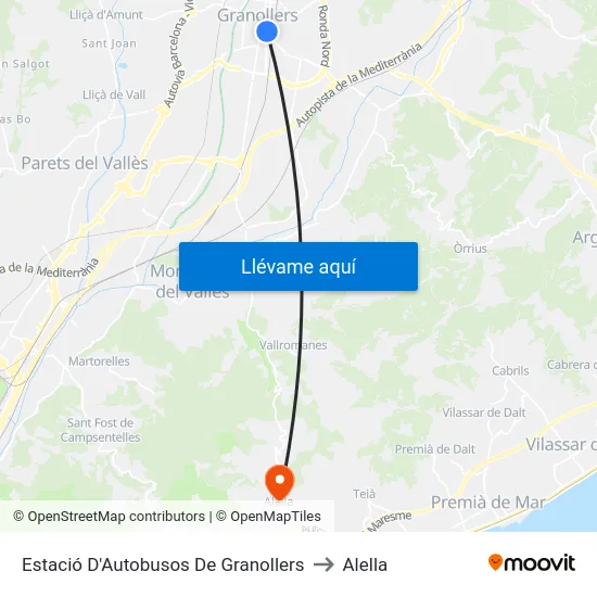 Estació D'Autobusos De Granollers to Alella map
