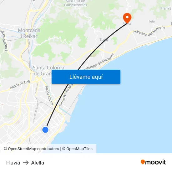 Fluvià to Alella map