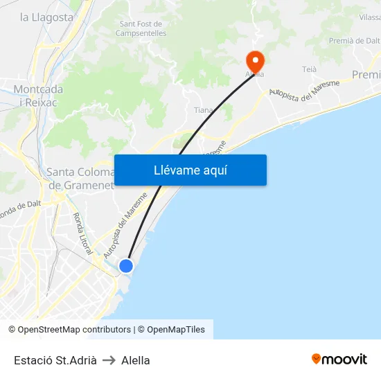 Estació St.Adrià to Alella map