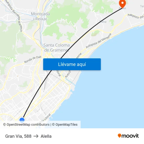 Gran Via, 588 to Alella map