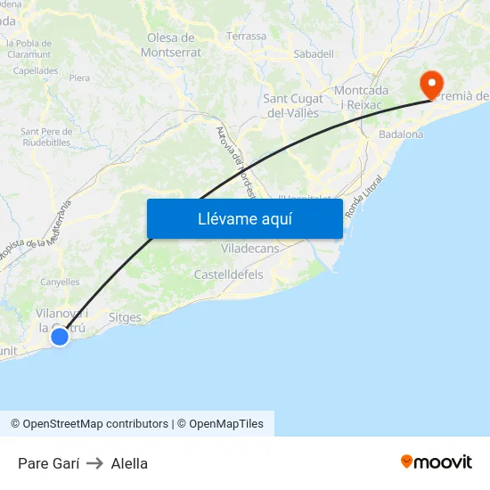 Pare Garí to Alella map