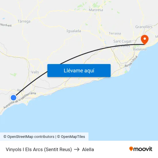 Vinyols I Els Arcs (Sentit Reus) to Alella map