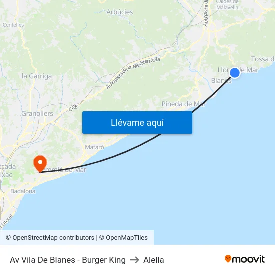 Av Vila De Blanes - Burger King to Alella map