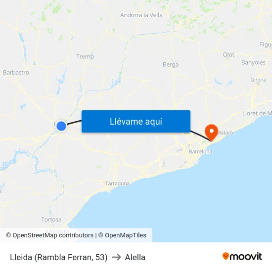 Lleida (Rambla Ferran, 53) to Alella map