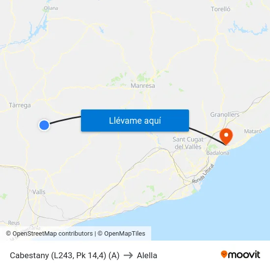 Cabestany (L243, Pk 14,4) (A) to Alella map