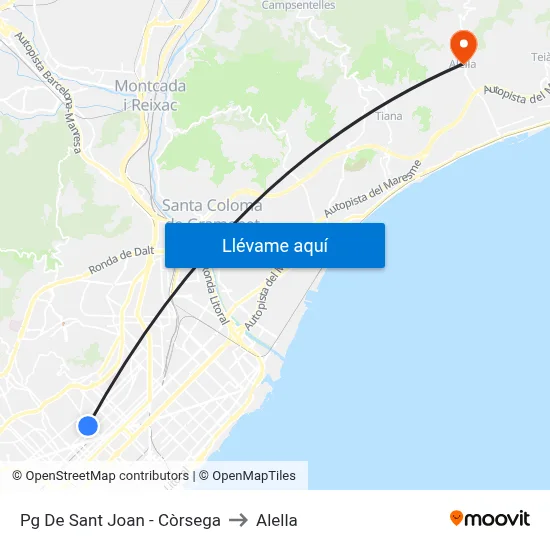 Pg De Sant Joan - Còrsega to Alella map