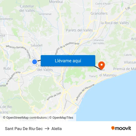 Sant Pau De Riu-Sec to Alella map