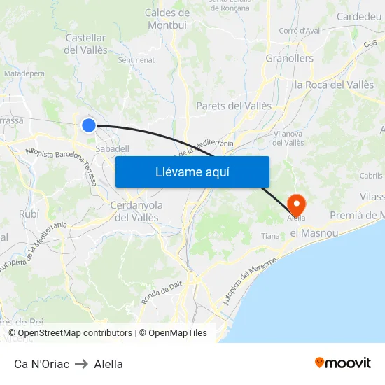 Ca N'Oriac to Alella map