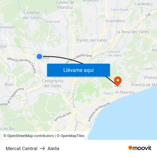 Mercat Central to Alella map