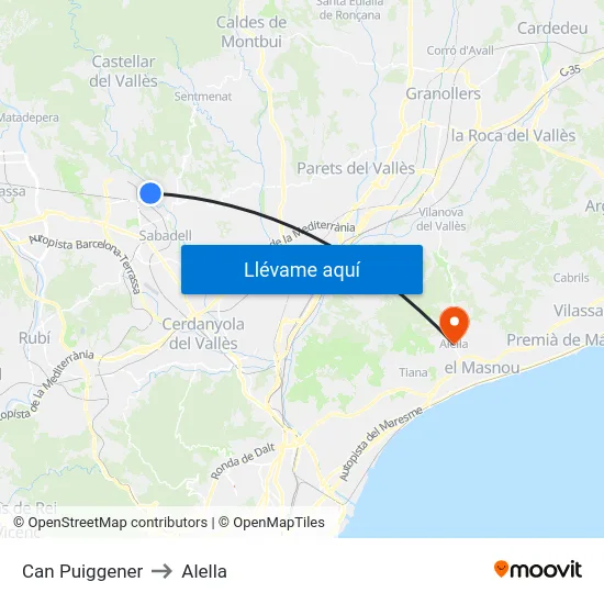 Can Puiggener to Alella map