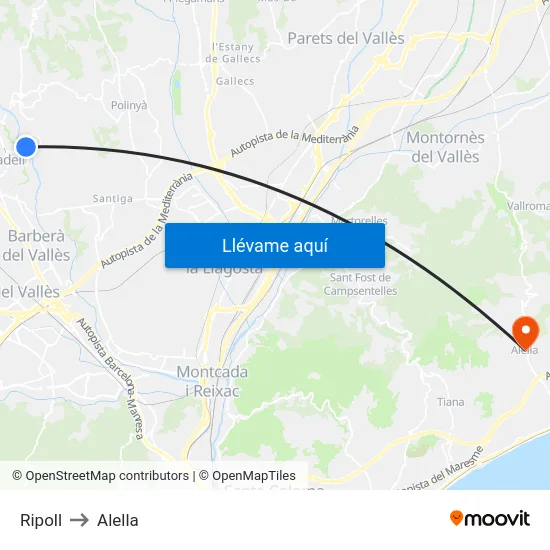 Ripoll to Alella map
