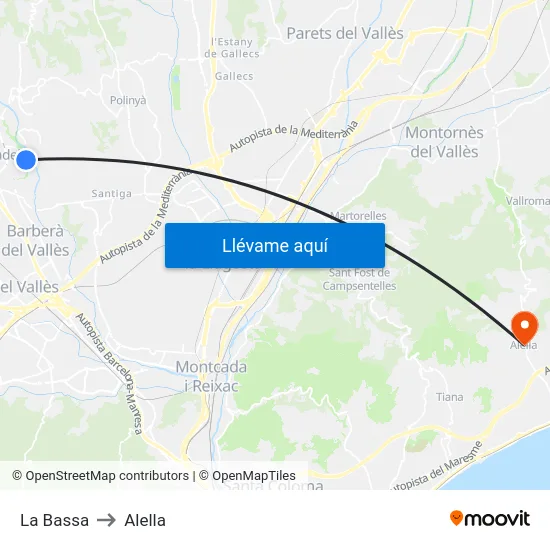 La Bassa to Alella map