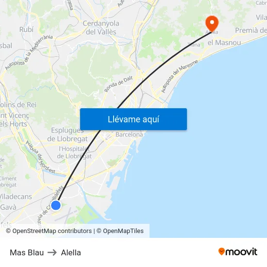 Mas Blau to Alella map