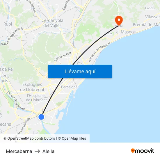 Mercabarna to Alella map