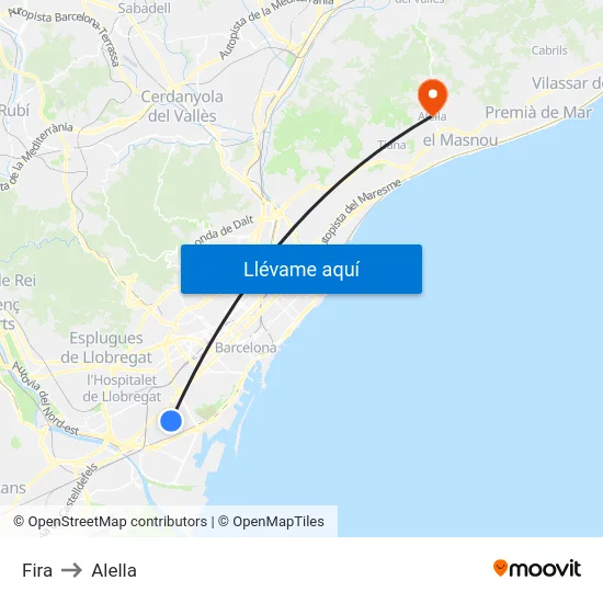 Fira to Alella map