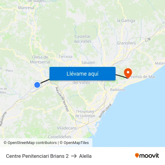 Centre Penitenciari Brians 2 to Alella map