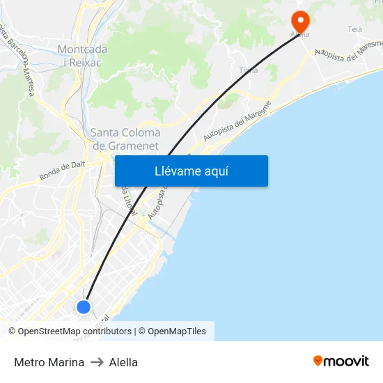Metro Marina to Alella map
