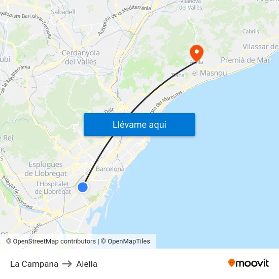 La Campana to Alella map