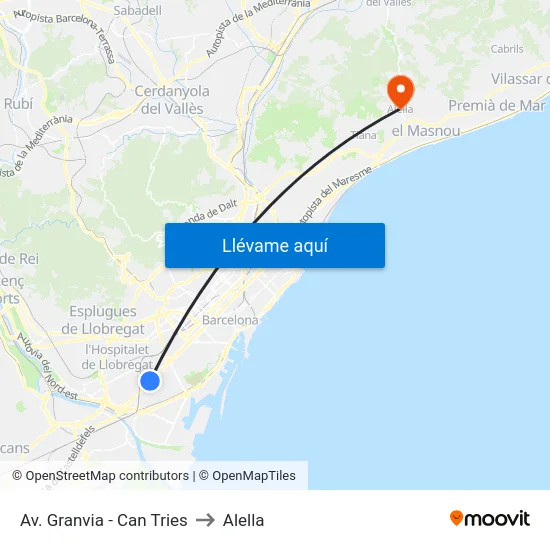 Av. Granvia - Can Tries to Alella map
