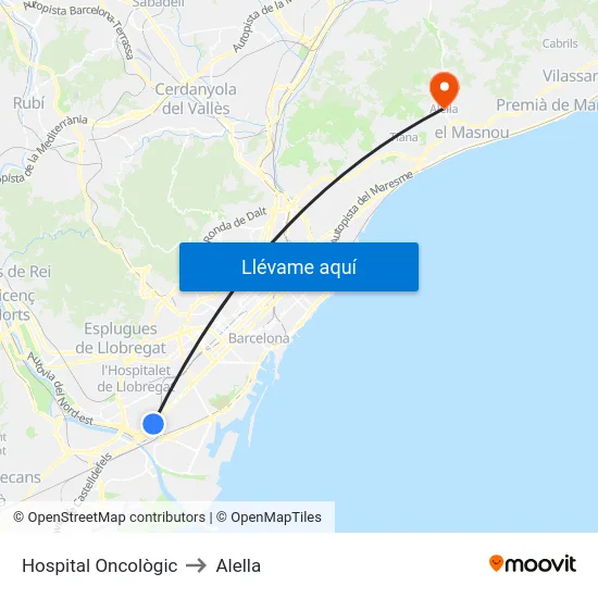 Hospital Oncològic to Alella map