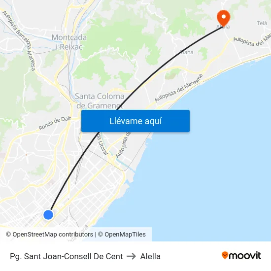 Pg. Sant Joan-Consell De Cent to Alella map