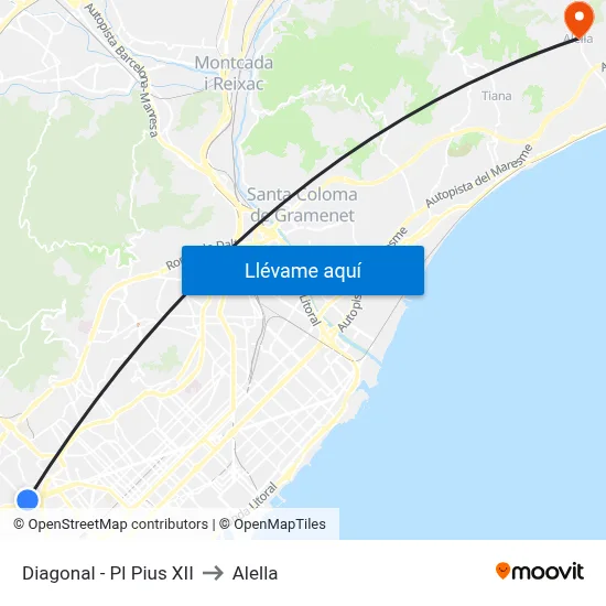 Diagonal - Pl Pius XII to Alella map