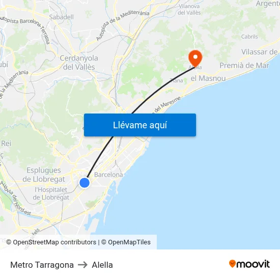 Metro Tarragona to Alella map