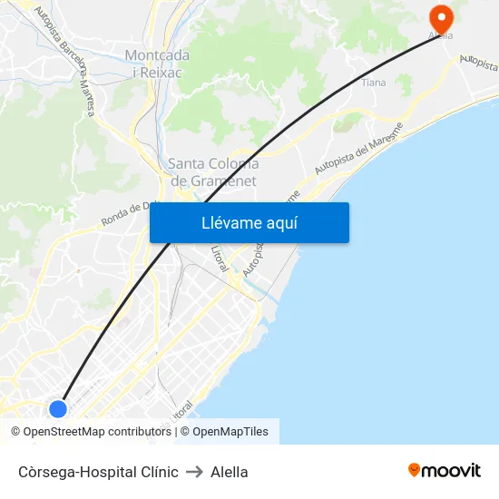 Còrsega-Hospital Clínic to Alella map